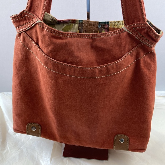 NWOT Fossil canvas and leather shoulder bag in burnt orange - Picture 5 of 9
